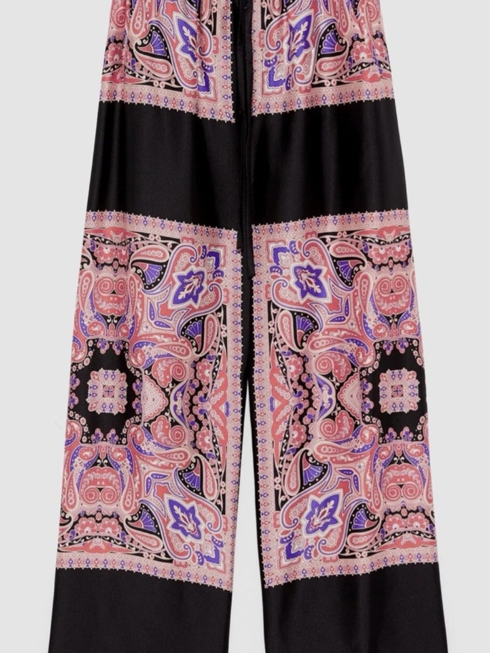 Zara Black Paisley Print Satin Pants.